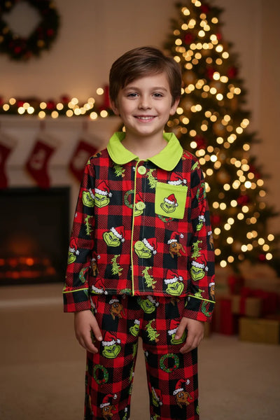 Plaid Grinch PJ Set