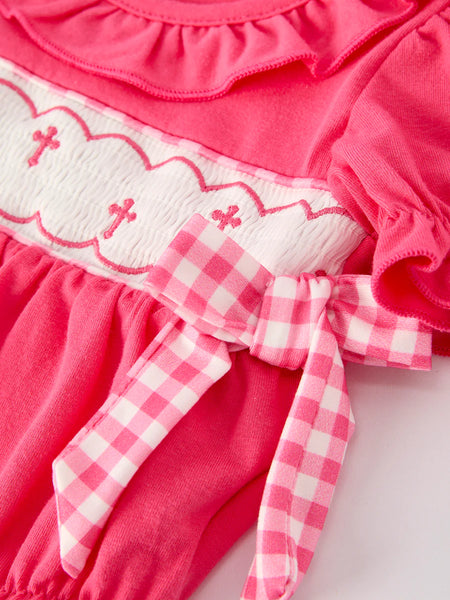 Hot Pink Smocked Christening Romper