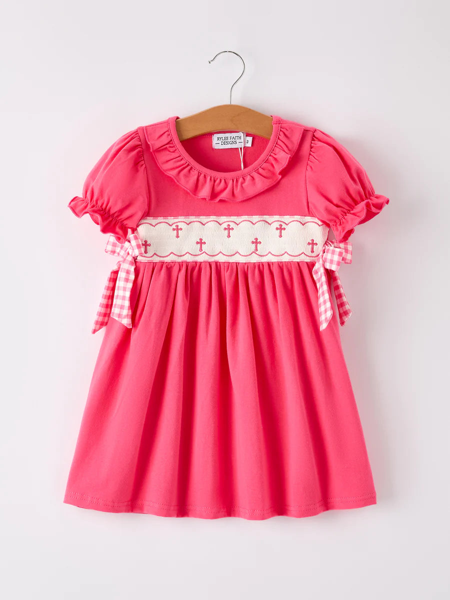 Hot Pink Smocked Christening Dress