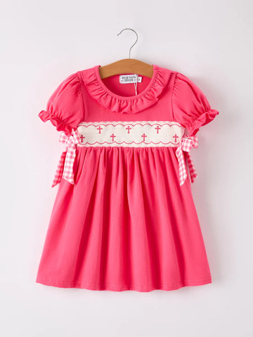 Hot Pink Smocked Christening Dress