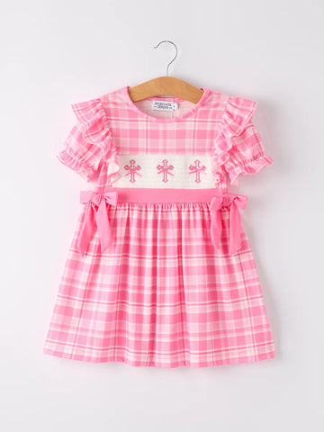 Pink Plaid Christening Dress