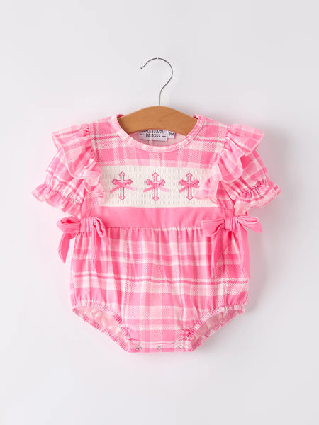 Pink Plaid Christening Romper