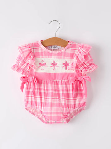 Pink Plaid Christening Romper