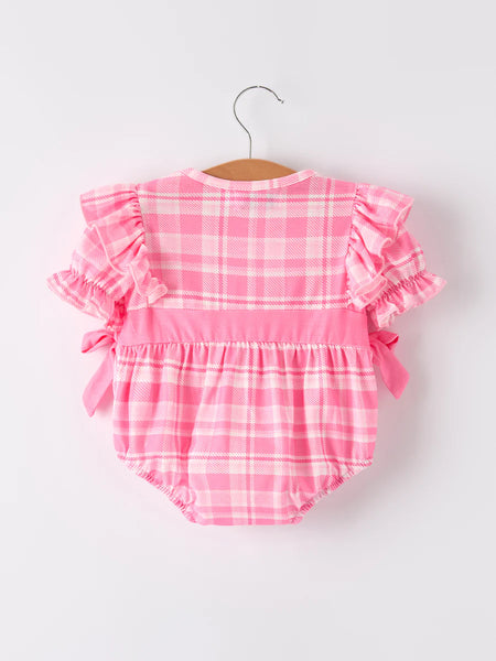 Pink Plaid Christening Romper
