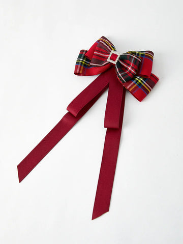 Plaid Zircon Bow Hair Clip
