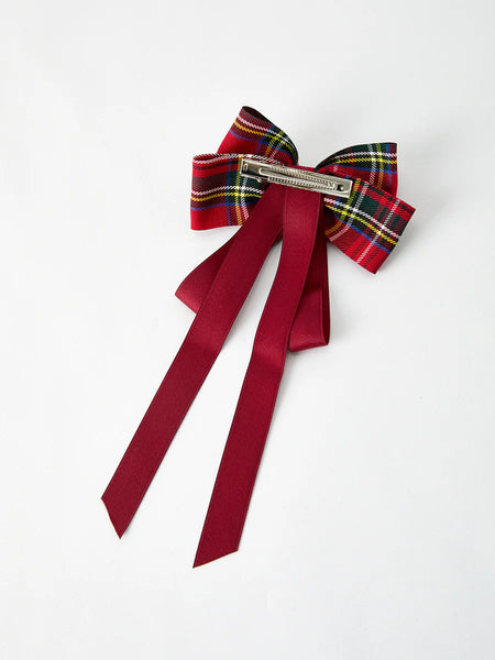 Plaid Zircon Bow Hair Clip