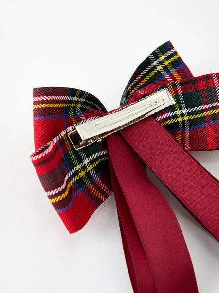 Plaid Zircon Bow Hair Clip