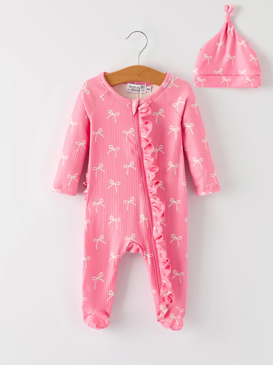 Coquette Pink Bow Footie