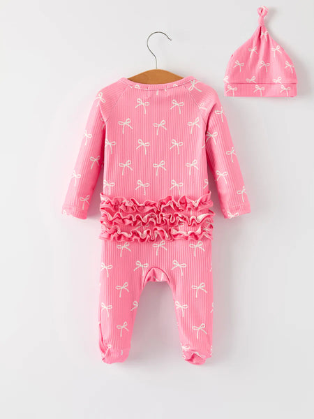Coquette Pink Bow Footie