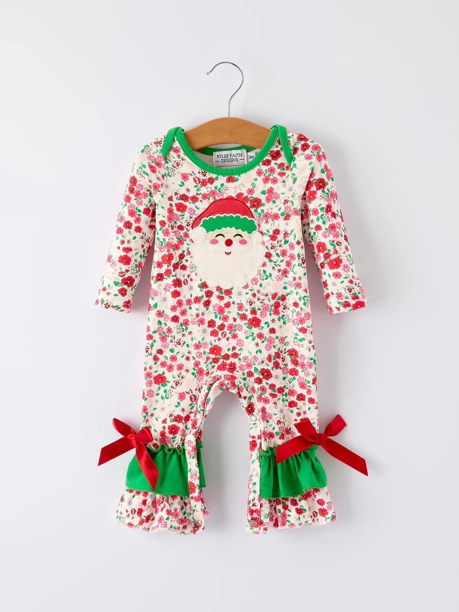 Santa Floral Ruffled Romper