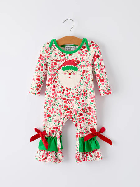 Santa Floral Ruffled Romper