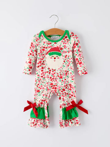 Santa Floral Ruffled Romper