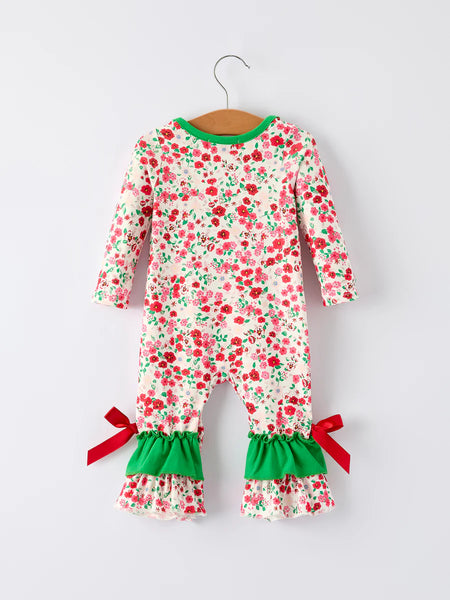 Santa Floral Ruffled Romper