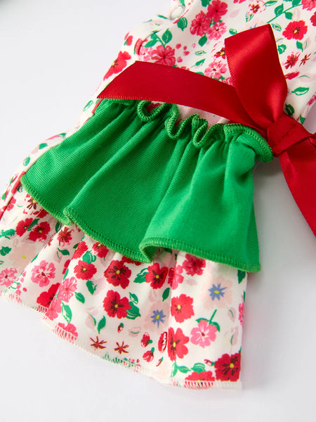 Santa Floral Ruffled Romper
