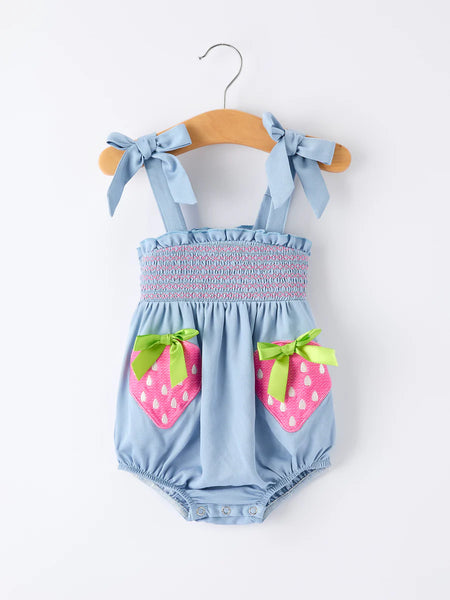 Summer Strawberry Smocked Romper