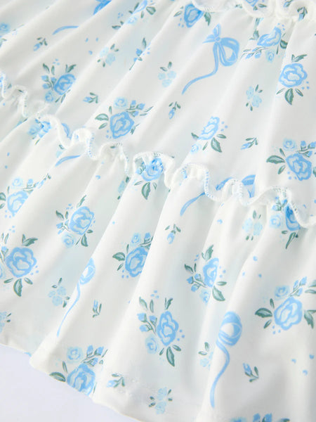 Blue Bow Floral Dress