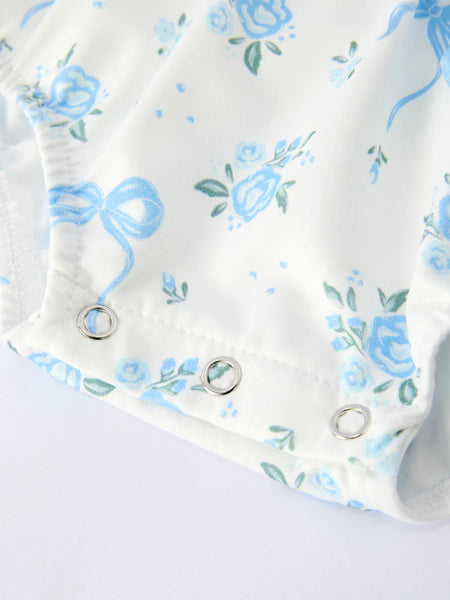 Blue Bow Floral Ruffle Romper