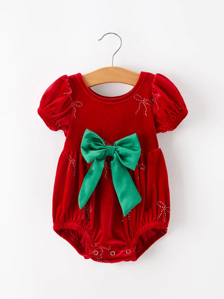 Christmas Velvet Rhinestone Bubble Romper