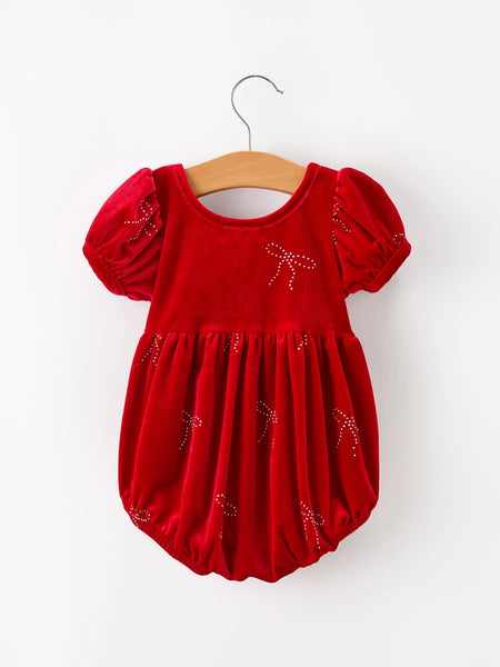Christmas Velvet Rhinestone Bubble Romper