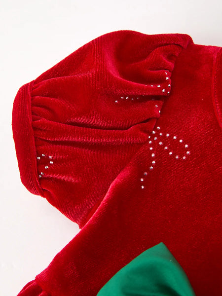 Christmas Velvet Rhinestone Bubble Romper