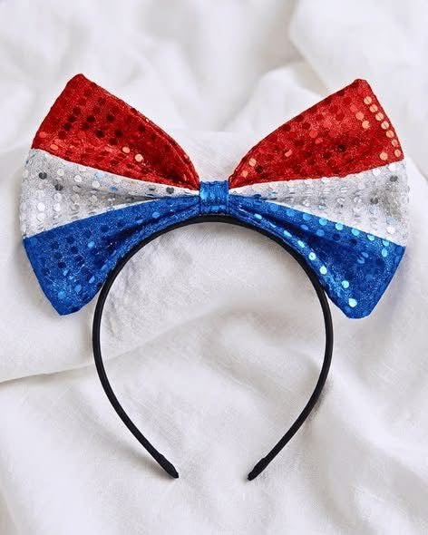 Patriotic Sequin Big Bow Headband