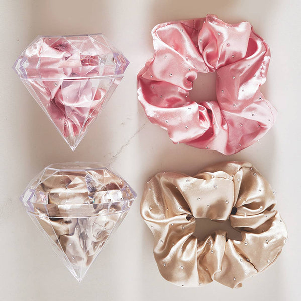 Satin Rhinestone Scrunchie in Diamond Ornament