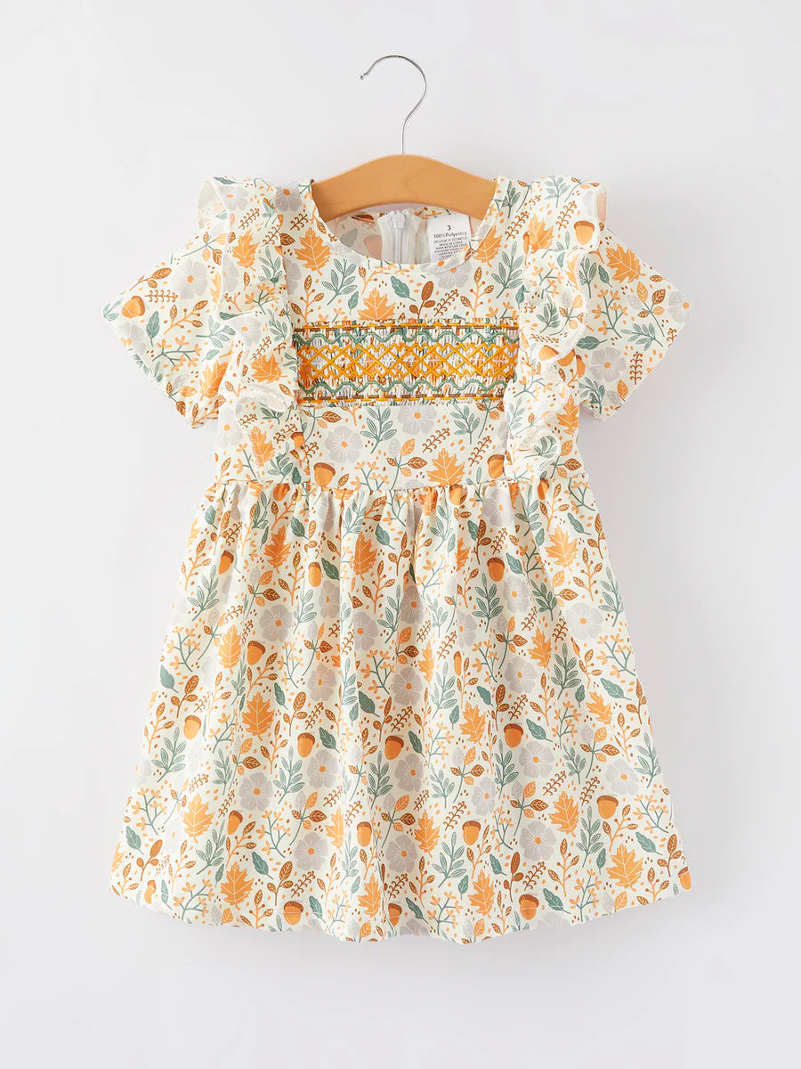 Yellow Smocked Floral Dress