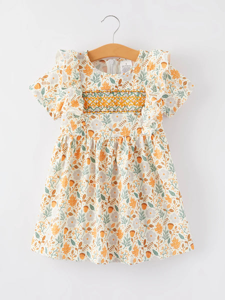 Yellow Smocked Floral Dress