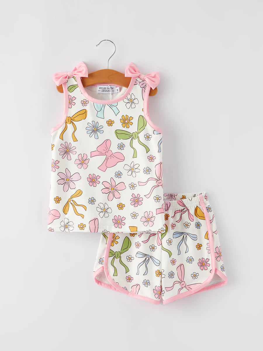 Pink Bow Shorts Set