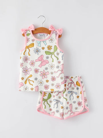 Pink Bow Shorts Set