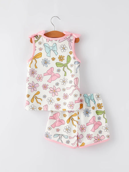 Pink Bow Shorts Set