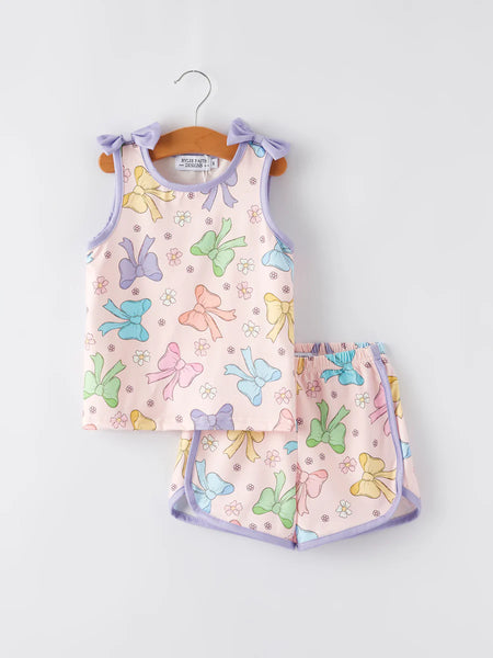 Purple Bow Shorts Set