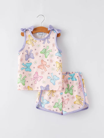 Purple Bow Shorts Set
