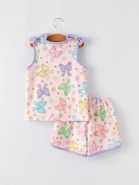 Purple Bow Shorts Set