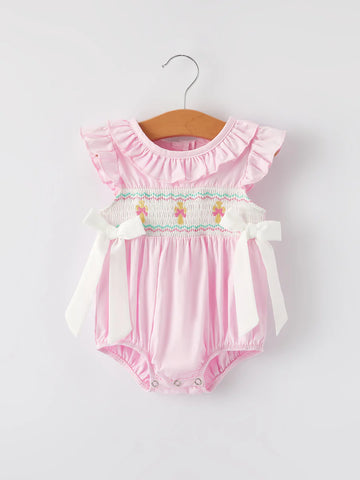 Pink Smocked Christening Romper