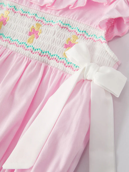 Pink Smocked Christening Romper