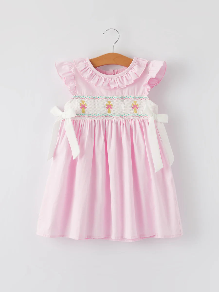 Pink Smocked Christening Dress