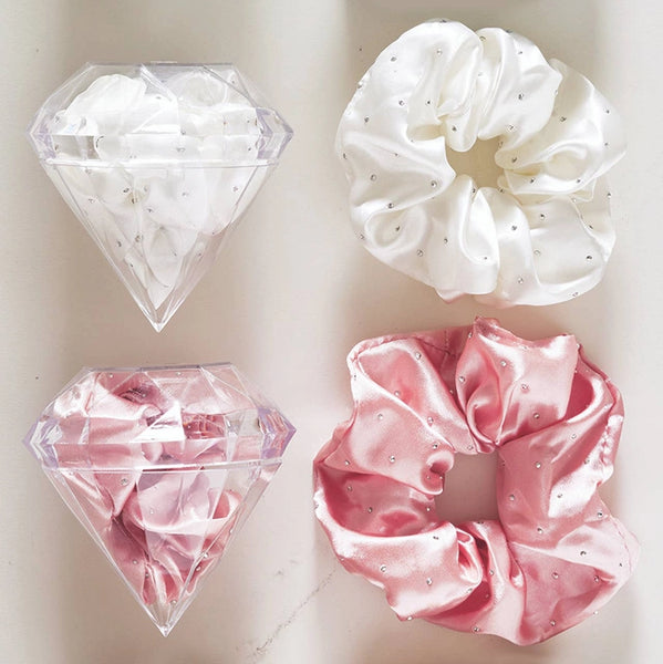 Satin Rhinestone Scrunchie in Diamond Ornament