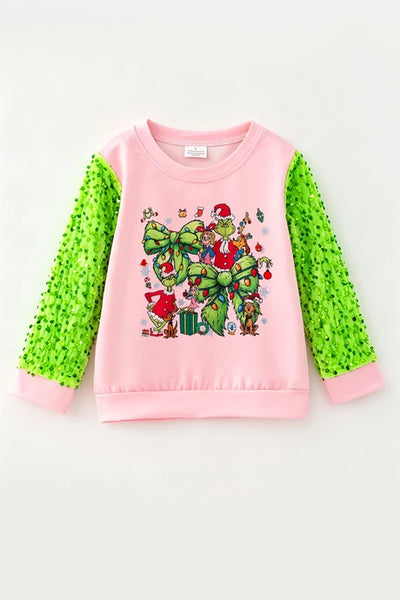 Grinchy Bows Sequin Top