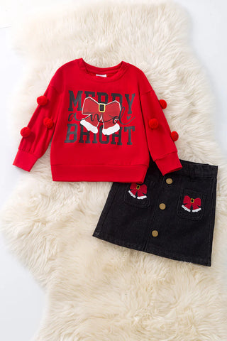 Merry & Bright Pom Pom Skirt Set