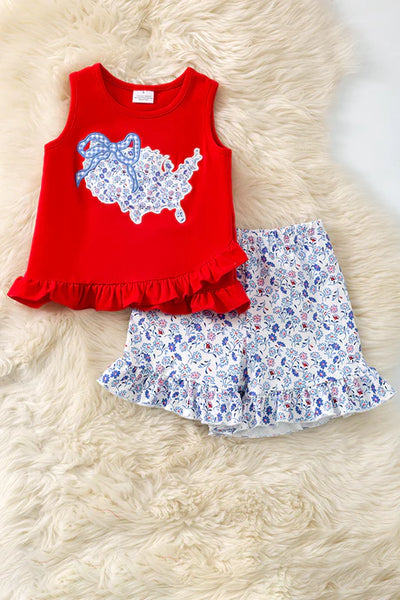USA Floral Short Set