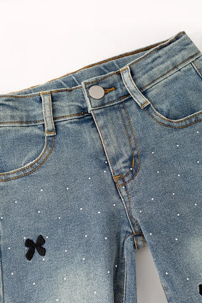Rhinestones & Bows Denim Pants