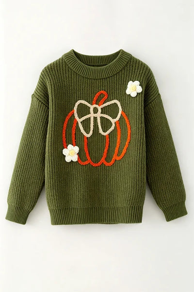 Bow Pumpkin Embroidered Sweater