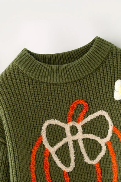 Bow Pumpkin Embroidered Sweater