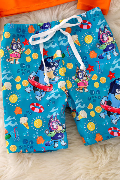 Orange Character Print 2pc Swim