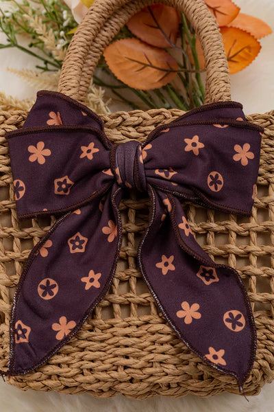 Floral Bow Straw Bag (Brown)