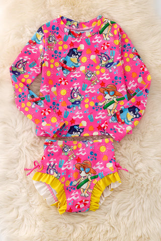 Hot Pink Character Print Swimsuit