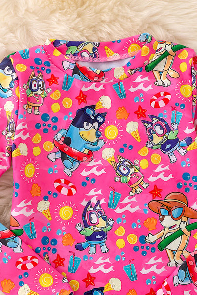 Hot Pink Character Print Swimsuit