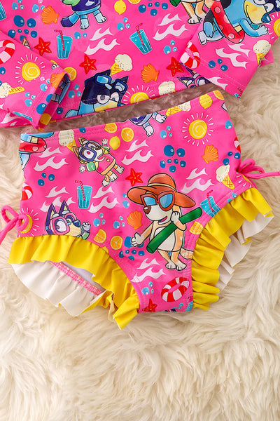 Hot Pink Character Print Swimsuit