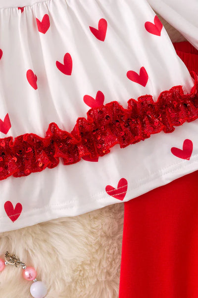Heart Sequin Bow Pants Set